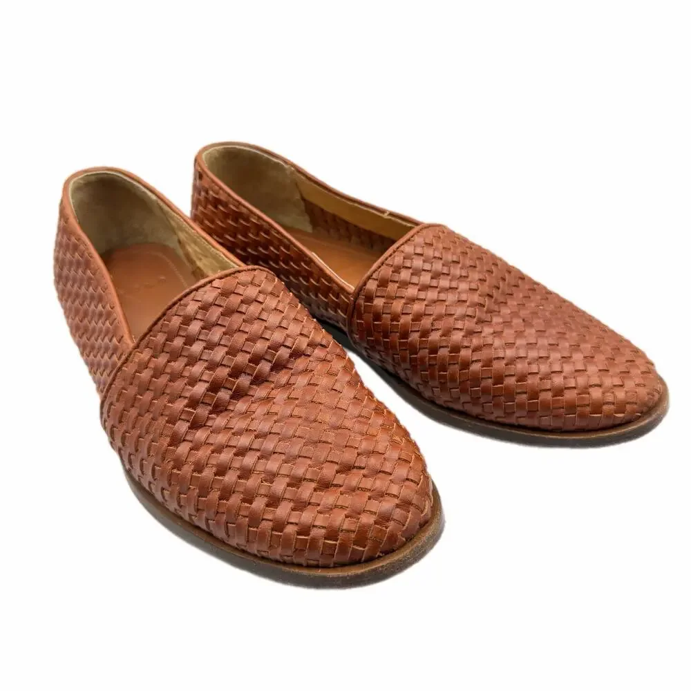 Nisolo Mara Brown Woven Leather Slip-On Casual Comfort Preppy Flat Loafers